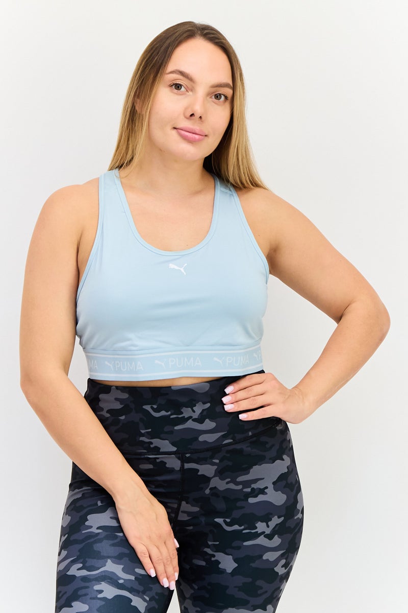 PUMA Women Padded Brand Logo Training Sport Bra, Light  Blue - Image 1