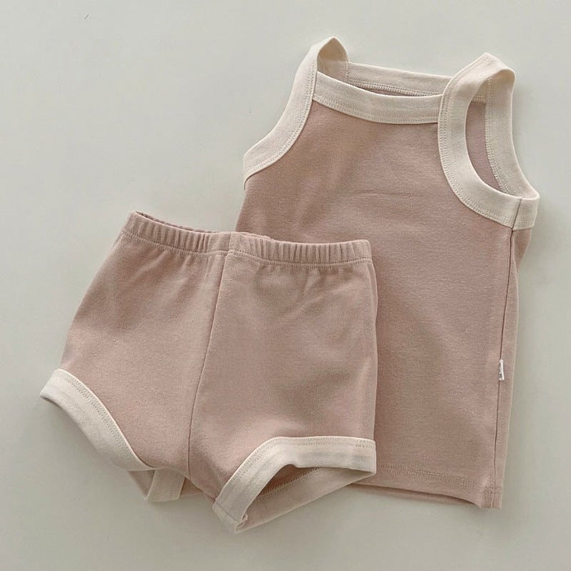 Summer Cotton Baby Vest and Shorts Set pure light pink 