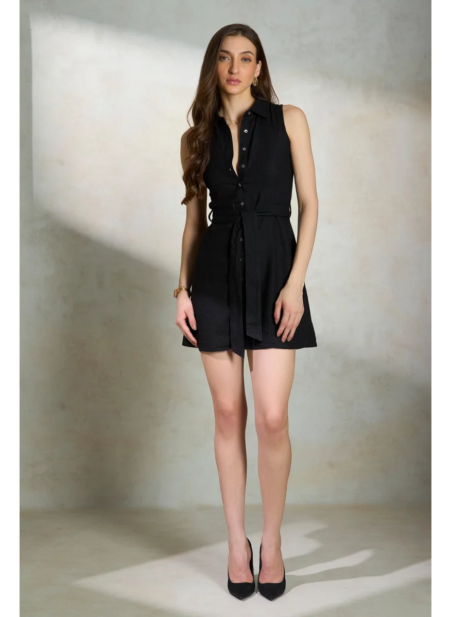 Virgio Virgio Viba Sleeveless Belted Linen Shirt Dress With Pockets