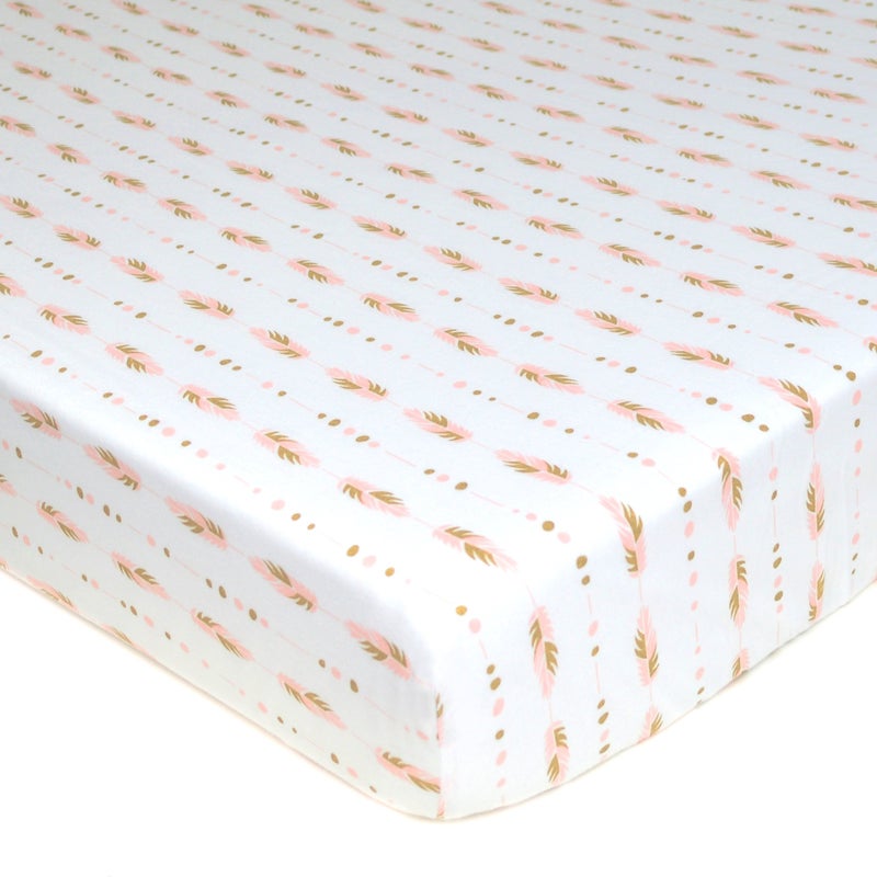 TL Care TL Care Fitted Crib Sheet 28 x 52 Soft Breathable Neutral 100 Cotton Jersey Sheet Gold and Pink Feather for Boys and Girls Fits Crib and Toddler Bed mattresses