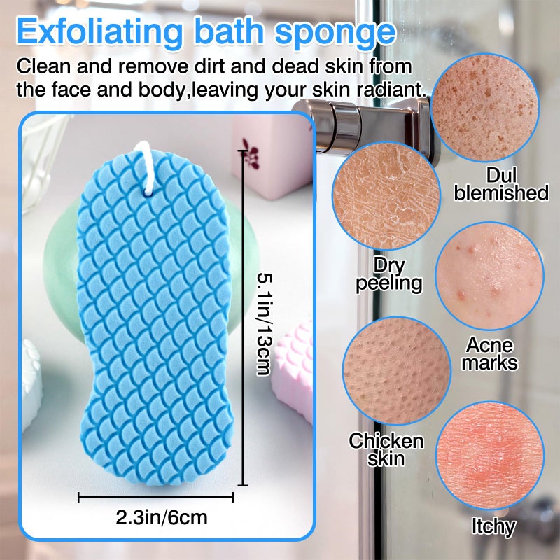 Brvlsoc 4-Pack Exfoliating Bath Sponges â€“ Super Soft Shower Sponge Set for Adults & Kids, Gentle Dead Skin Remover, Assorted Colors (Pink, Blue, White, Gray) - Image 4