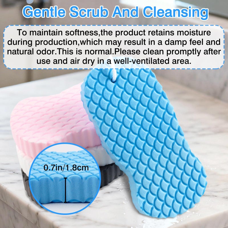 Brvlsoc 4-Pack Exfoliating Bath Sponges â€“ Super Soft Shower Sponge Set for Adults & Kids, Gentle Dead Skin Remover, Assorted Colors (Pink, Blue, White, Gray) - Image 2