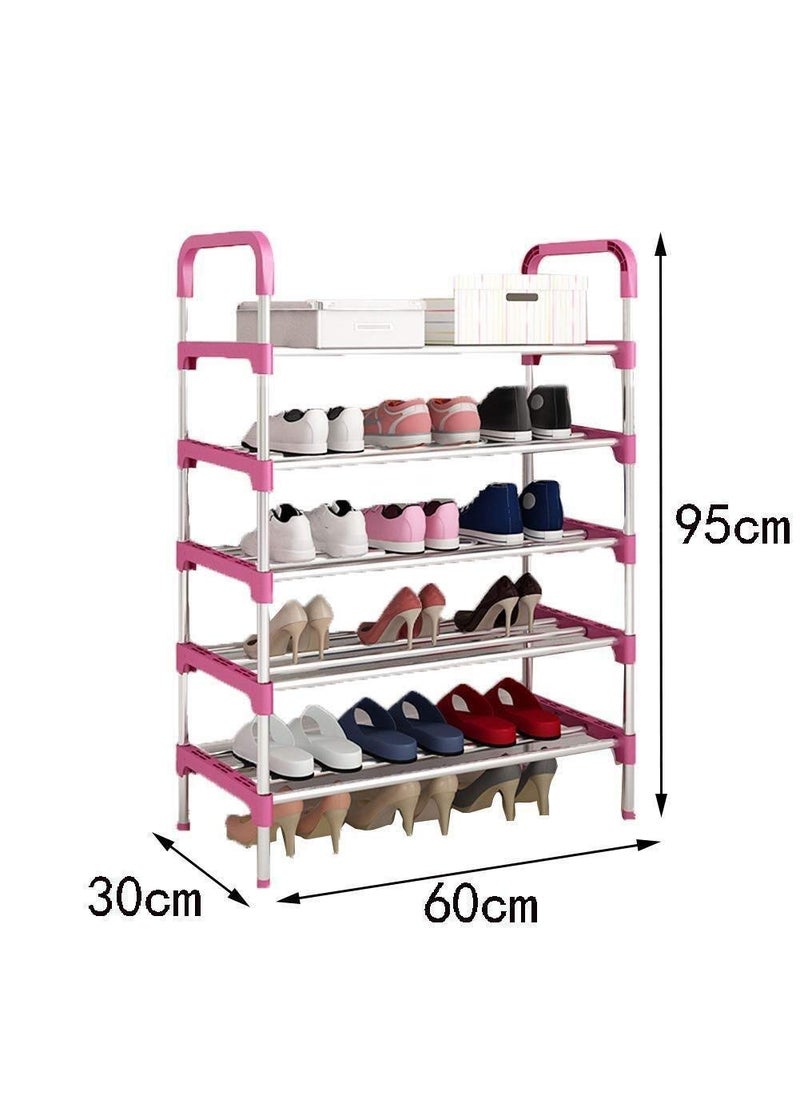 Three Secondz Three Secondz Stainless Steel Shoe Rack Shoe Stand Storage Organizer Shoe Cabinet Durable Portable 5 Layer Pink  - Image 3