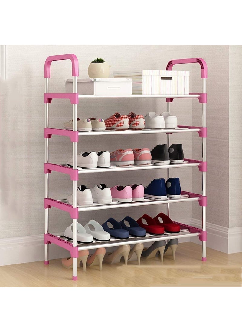 Three Secondz Three Secondz Stainless Steel Shoe Rack Shoe Stand Storage Organizer Shoe Cabinet Durable Portable 5 Layer Pink  - Image 1