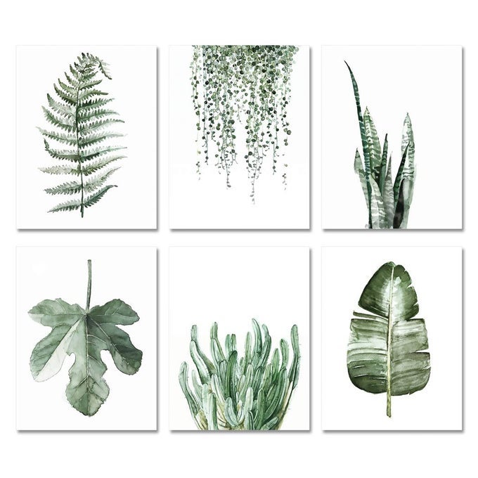 PLANT PRINTS UNFRAMED POSTER SET 8X10 SET OF 6 SAGE GREEN BOTANICAL LEAF WALL ART FOR LIVING ROOM DECOR