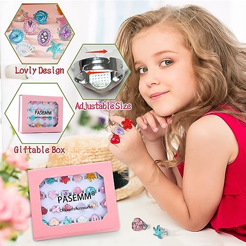PASEMM 24pcs Little Girl Jewel Rings, Adjustable, No Duplication Kids Play Ring in Box,Pretend Play and Dress Up Rings for 4-12 Year Old Girl Birthday Christmas Gifts,3 4 5 6 7 8 9 10 11 12 Year Old - Image 3