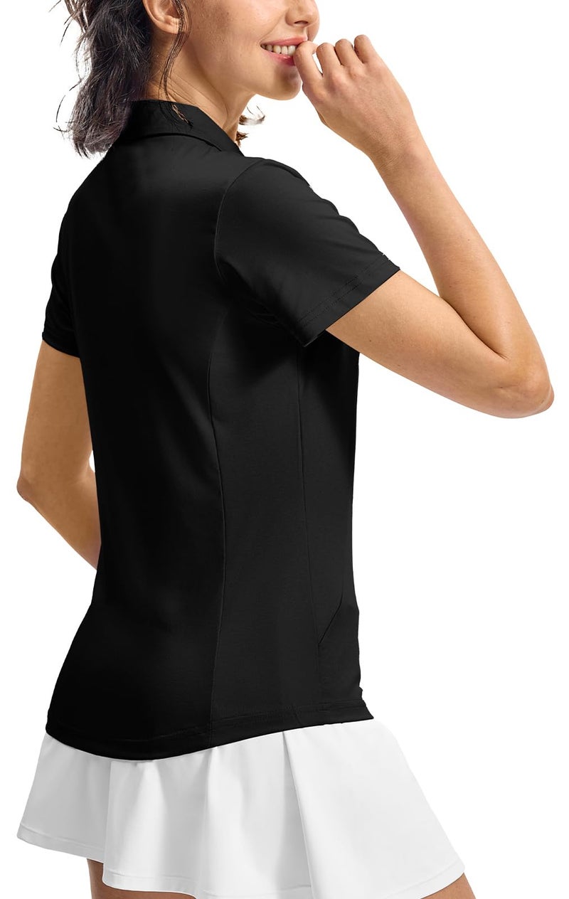 Rdruko Women's Golf Shirts Short Sleeve Dry Fit Polo Tennis V Neck Collared Athletic Shirts, Black, XL - Image 3