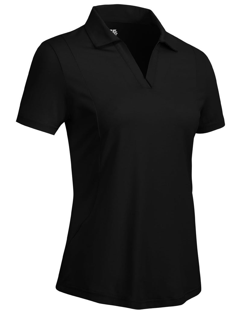 Rdruko Women's Golf Shirts Short Sleeve Dry Fit Polo Tennis V Neck Collared Athletic Shirts, Black, XL - Image 1
