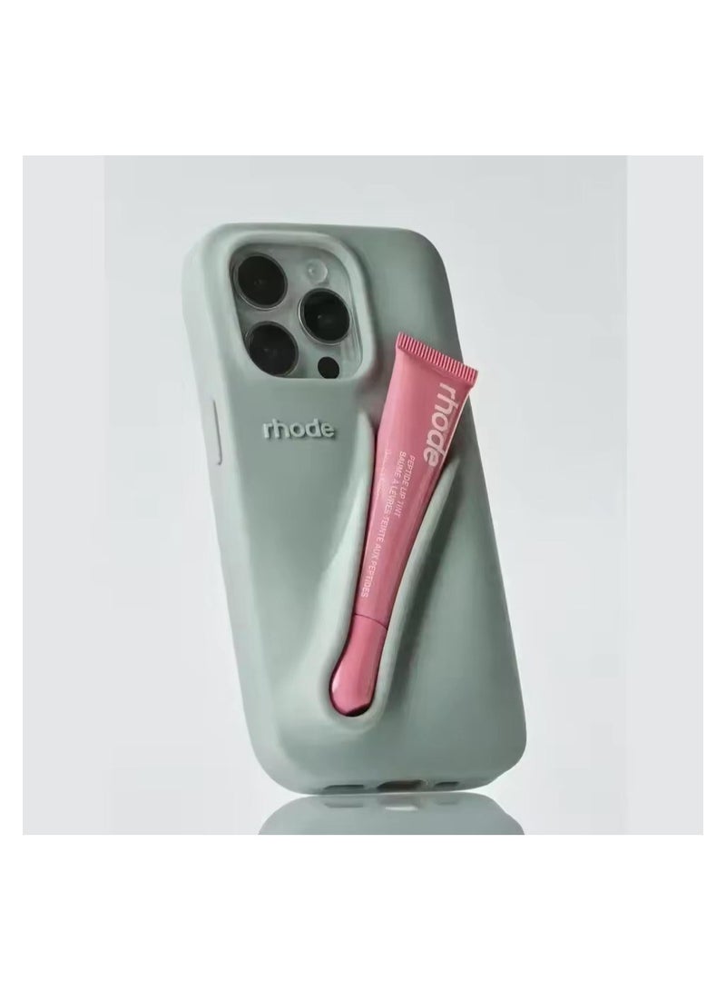 rhode Lip Gloss Phone Case with Lip Tint, For iPhone Case Liquid Silicone Camera Protection Lipstick Lip Glaze Phone Case for iPhone 14 Pro Max (Grey) - Image 1
