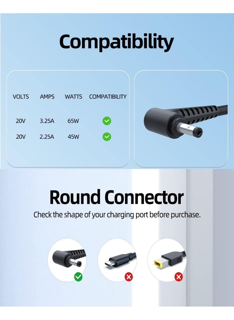 20V 65W/45W Laptop Charger for Lenovo, Replacement AC Adapter Ideapad, 3 5 320 310 320S 330 330S 110 110S 120S, Ideapad Flex 4 5 6 ADl45WCD 330S-15Ikb Yoga 520 530 Power Supply Cord【4.0 * 1.7mm】 - Image 3