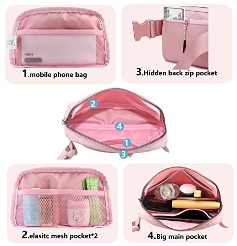 MEISEE Fanny Belt Bag Waist Pack Crossbody Bags Bum Bag for Running Hiking Travel Workout Adjustable Strap for Women -pink - Image 5