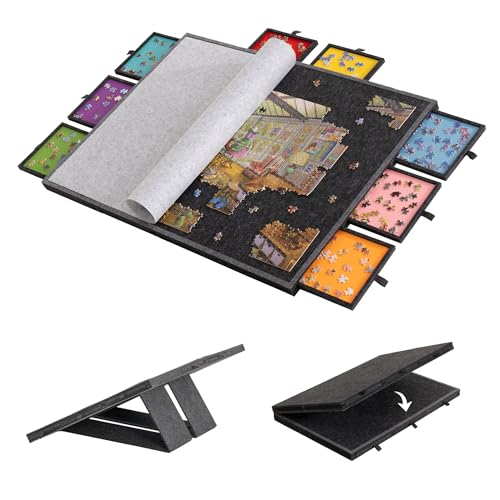 Lavievert 2000 Piece Tilting Foldable Puzzle Board with 8 Colored Drawers Cover Adjustable Lightweight Puzzle Plateau with Builtin Stands Portable Jigsaw Puzzle Table with Storage for Adults - Image 1