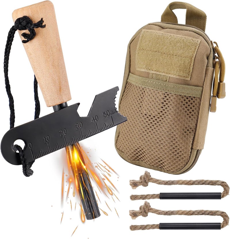 Acostop Fire Starter Survival Tool, Fire Starter Kit Includes Magnesium Rod, Steel Striker, 2 Pcs Wick Hemp Rope and Multifunctional Outdoor Bag, Fire Starters for Campfires Hiking Survival Training Gift - Image 1