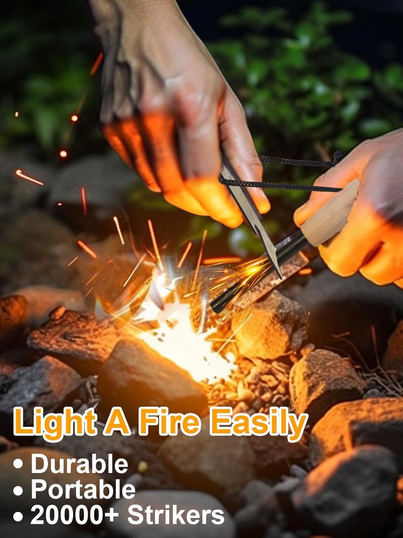 Acostop Fire Starter Survival Tool, Fire Starter Kit Includes Magnesium Rod, Steel Striker, 2 Pcs Wick Hemp Rope and Multifunctional Outdoor Bag, Fire Starters for Campfires Hiking Survival Training Gift - Image 2