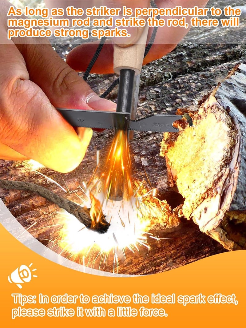 Acostop Fire Starter Survival Tool, Fire Starter Kit Includes Magnesium Rod, Steel Striker, 2 Pcs Wick Hemp Rope and Multifunctional Outdoor Bag, Fire Starters for Campfires Hiking Survival Training Gift - Image 4