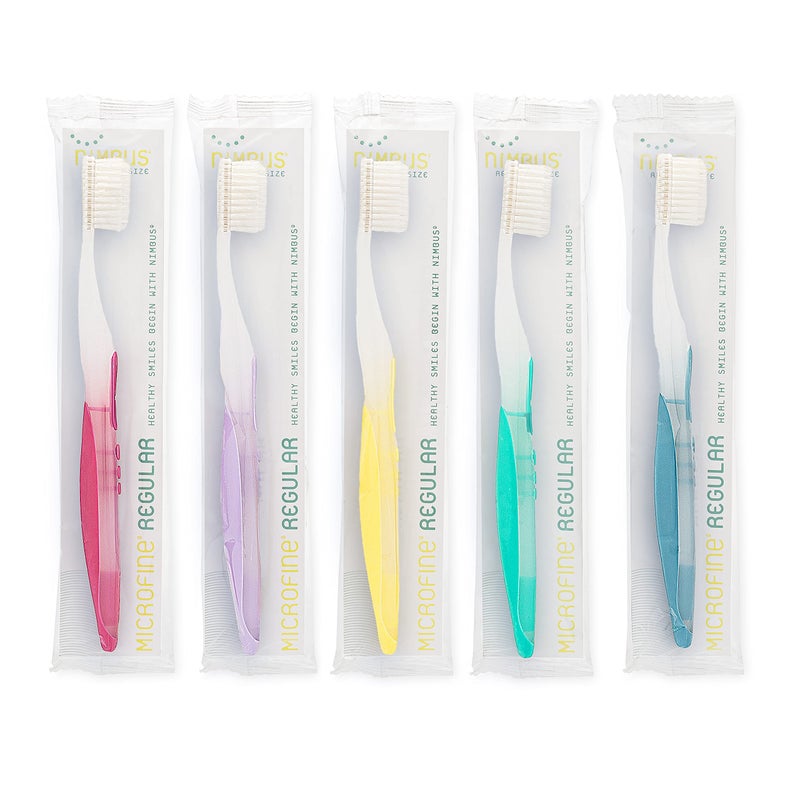 NIMBUS Extra Soft Toothbrushes Regular Head Periodontist Design Tapered Bristles for Sensitive Teeth and Receding Gums Individually Wrapped Plaque Remover Travel Toothbrush 10 Pack Colors Vary