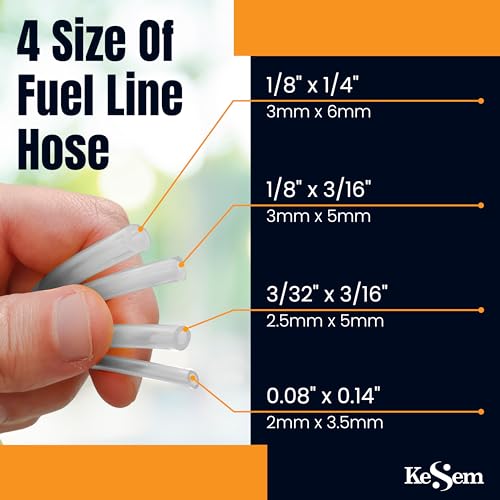KESEM 4 Sizes Assoreted Fuel Line Hose Replacement Tubing for Two Stroke / 2 Cycle Small Enginge ower Tools, Petrol Gas Pipe for Lawn Mower String Trimmer Chainsaw Leaf Blower, Fit Most Brands (Clear) - Image 2