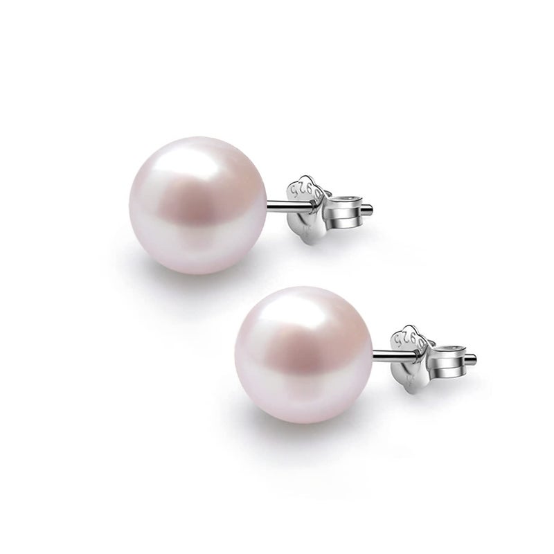 HIGHSPARK 925 Silver Classic Pearl Earrings for Women | 92.5 Sterling Silver & Brilliant Lustre Pearls | Lovely Gift for Women - Pearl Pink 10mm - Image 4