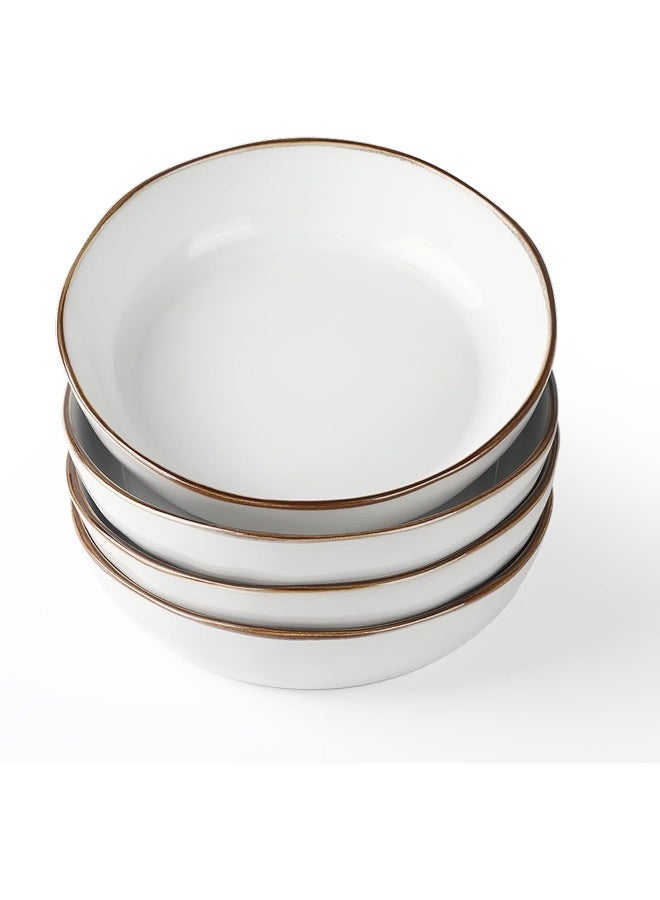 Aurora 4 Piece Reactive Glaze Pasta Bowls Set in 8.7 inches, 34oz Serving Bowl for Pasta, Salad, Noodles, Scratch Resistant, Microwave & Dishwasher Safe, Pearl White