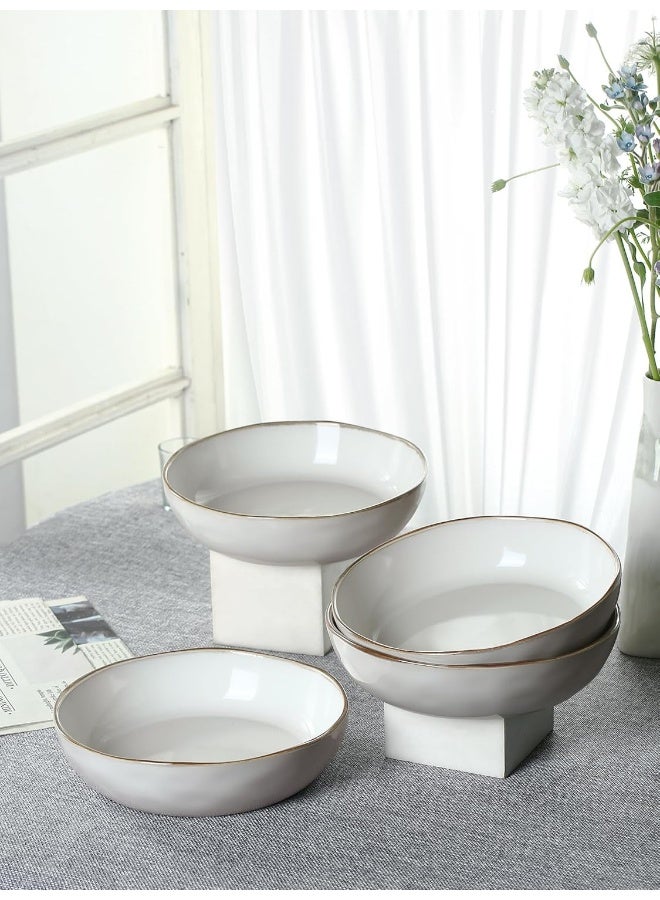 Famiware Aurora 4 Piece Reactive Glaze Pasta Bowls Set in 8.7 inches, 34oz Serving Bowl for Pasta, Salad, Noodles, Scratch Resistant, Microwave & Dishwasher Safe, Pearl White  - Image 4