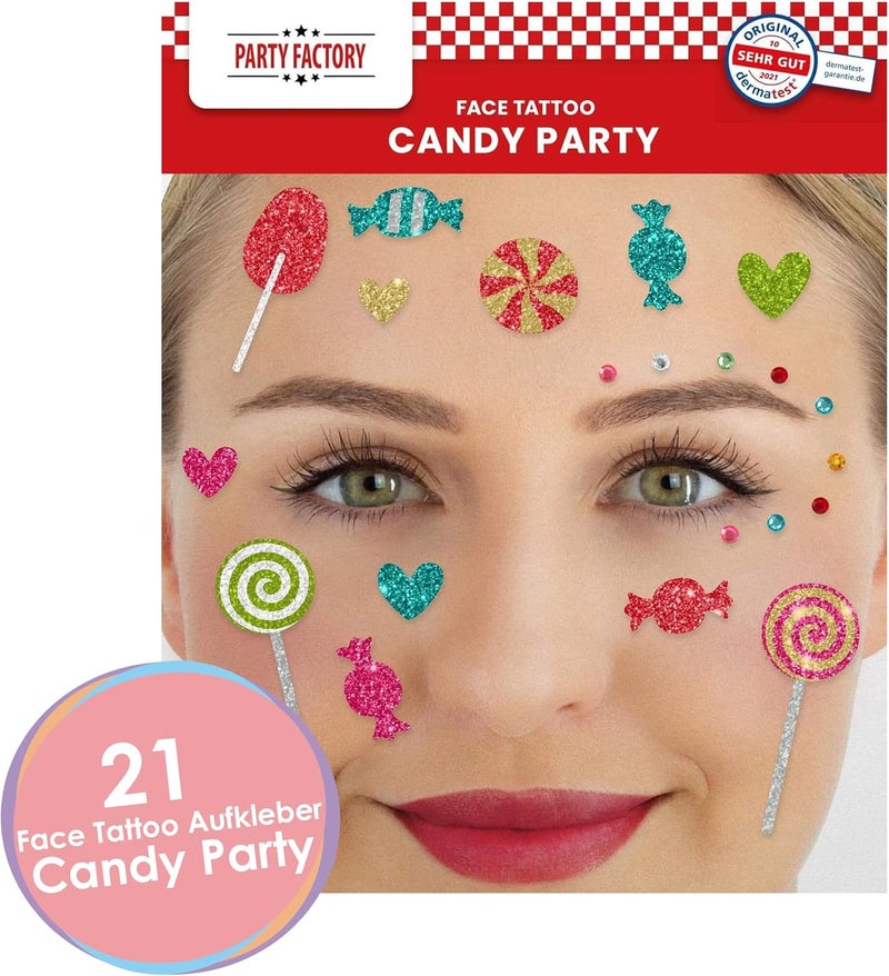 Party Factory Space saving Face Tattoo Candy Party, Temporary Glitter Face Tattoo for Theme Party, Halloween & Carnival, Children & Adults Precision made - Image 2