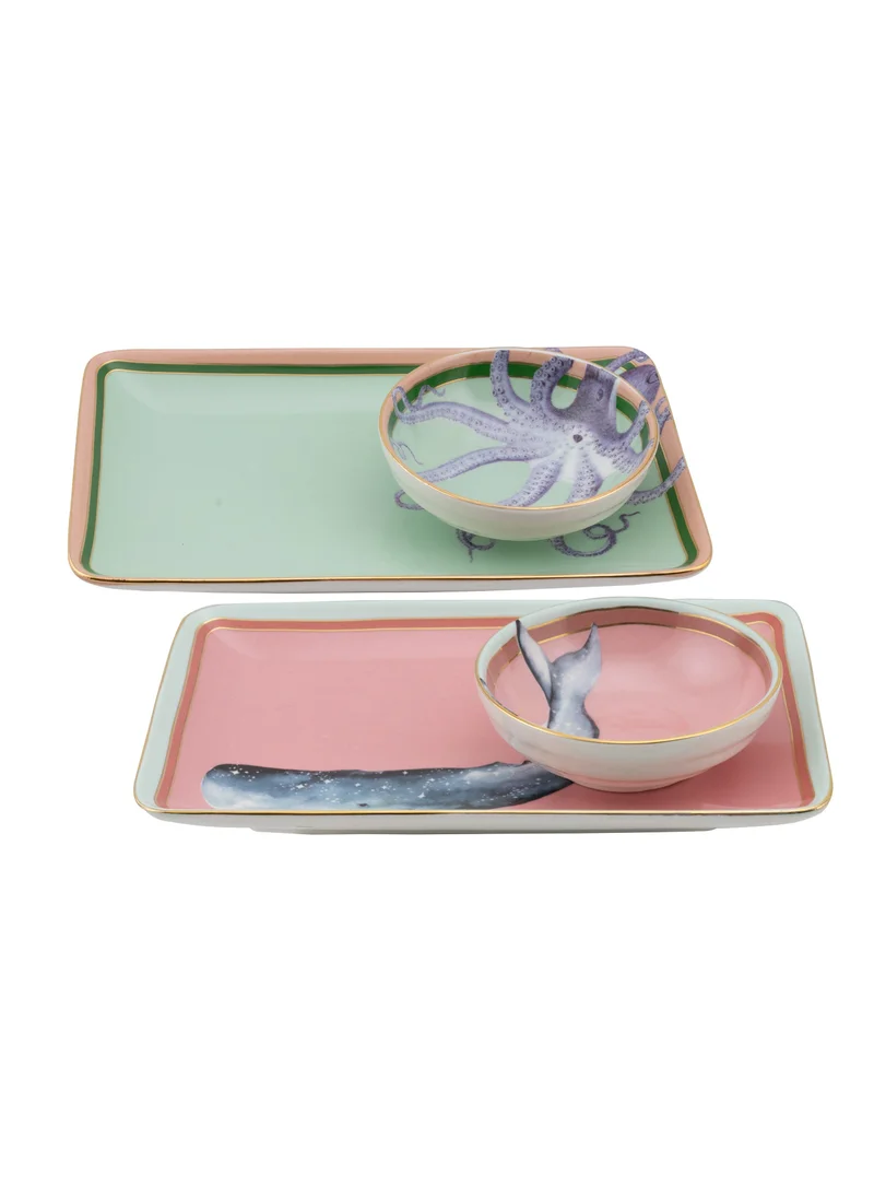 YVONNE ELLEN Sushi Plates Dip Bowls And Chopsticks (Set of 2)