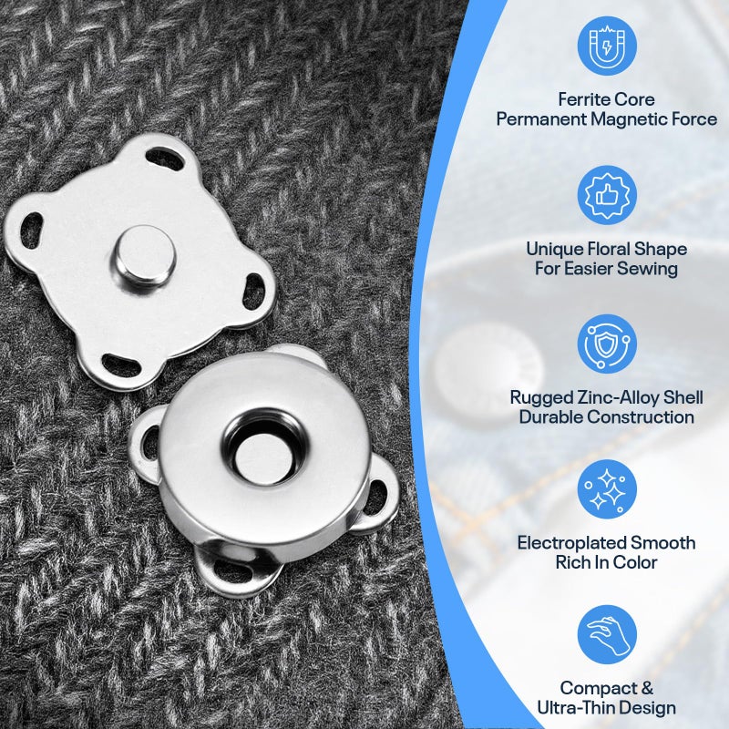 LUXIFY 30 Sets Magnetic Snap Buttons, 0.55 Inch 14mm Strong Fasteners for Purses, Bags, Clothing, Sewing DIY Crafts, Zinc Alloy Invisible Clasps (Silver) - Image 4