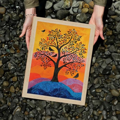 ArtX Paper Birds Painting Vastu, Madhubani Wall Painting for Living Room, Multicolor, Natural Wood Color Frames, Set of 4 - Image 5