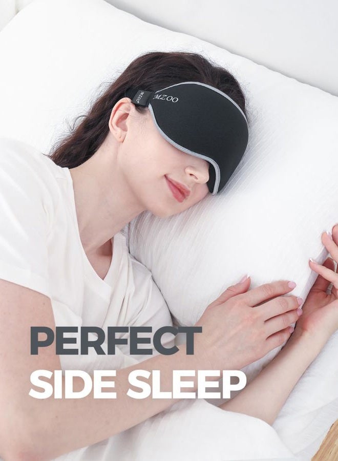 MZOO Luxury Sleep Mask for Back and Side Sleeper, Completely Block Out Light Sleeping Eye Mask for Women Men, Zero Eye Pressure 3D Contoured Night Blindfold, Breathable & Soft Eye Shade Cover Black - Image 2