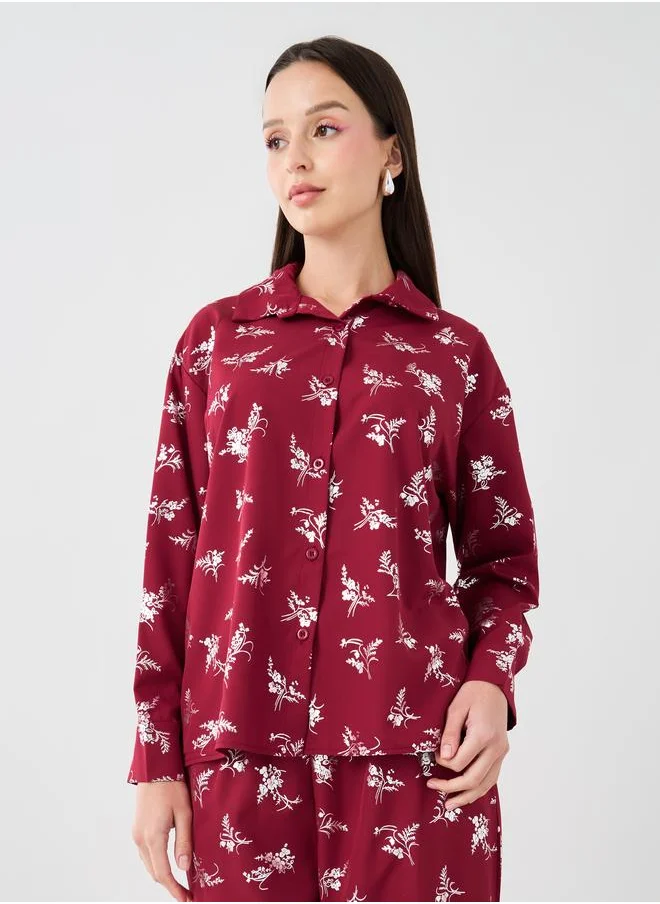 تايك تو Take Two Floral Printed Long Sleeve Shirt and Pants Co-Ords