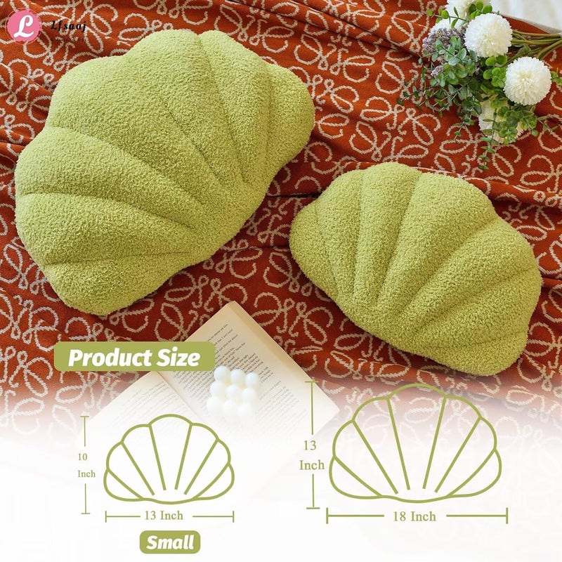 Lfsaaj Green Seashell Throw Pillows, Shell Shaped Throw Pillows, 13 Inch Soft Home Decorative Pillow Plush Cushion for Bed Couch Living Sofa Room Decor Accent Throw Pillow - Image 3