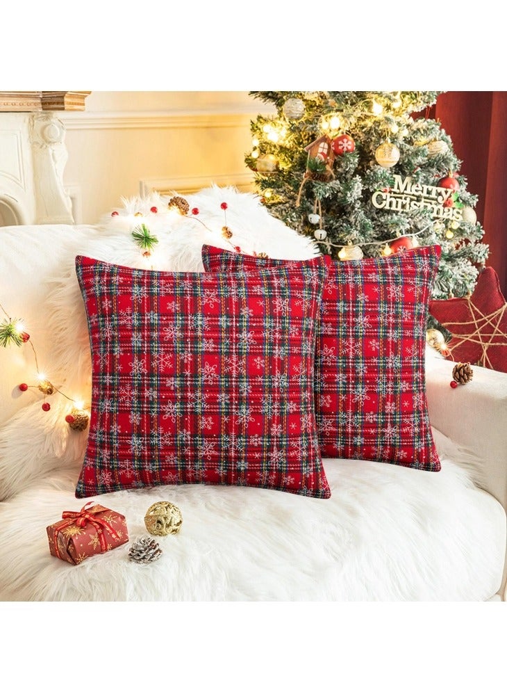 GGEROU Pack of 2 Christmas Plaid Decorative Throw Pillow Covers Snowflake Tartan Scottish Cushion Cover for Sofa Couch Farmhouse Holiday Decor 45*45cm(B) - Image 1
