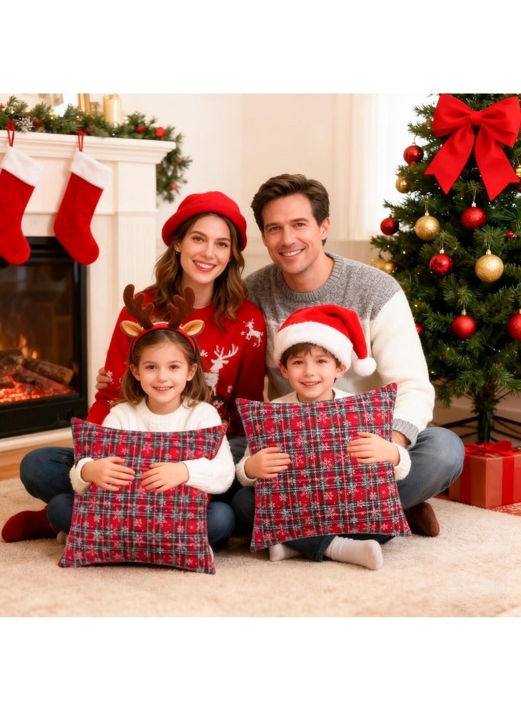 GGEROU Pack of 2 Christmas Plaid Decorative Throw Pillow Covers Snowflake Tartan Scottish Cushion Cover for Sofa Couch Farmhouse Holiday Decor 45*45cm(B) - Image 2