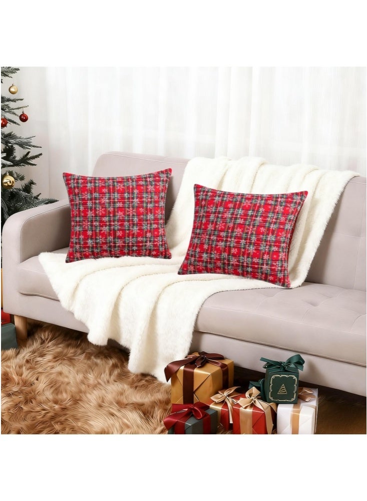GGEROU Pack of 2 Christmas Plaid Decorative Throw Pillow Covers Snowflake Tartan Scottish Cushion Cover for Sofa Couch Farmhouse Holiday Decor 45*45cm(B) - Image 3