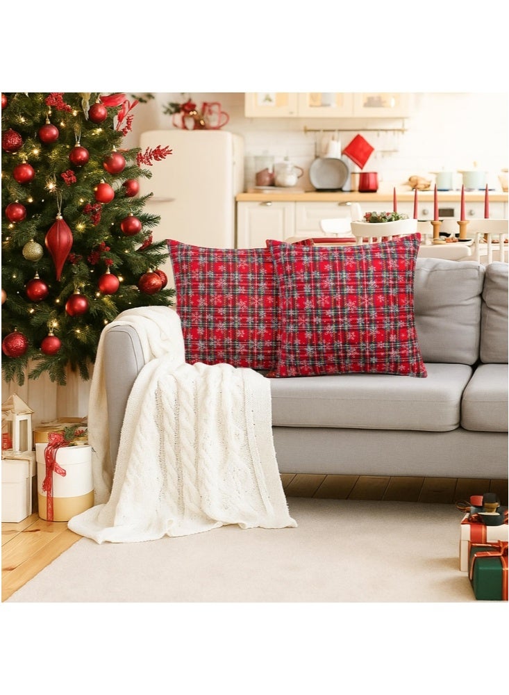 GGEROU Pack of 2 Christmas Plaid Decorative Throw Pillow Covers Snowflake Tartan Scottish Cushion Cover for Sofa Couch Farmhouse Holiday Decor 45*45cm(B) - Image 4