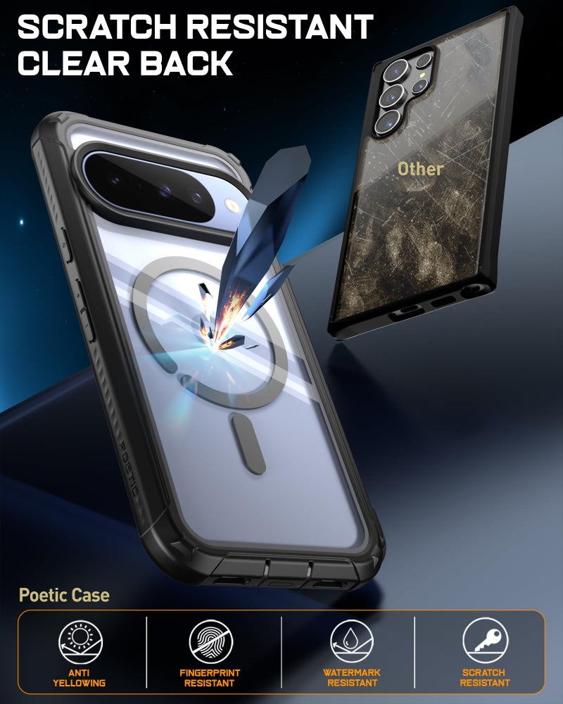 Poetic Guardian MagPro Case for Google Pixel 10/10 Pro 5G, [Compatible with MagSafe & Fingerprint ID], [2 Front Frame] Full-Body Shockproof Clear Cover with Built-in Screen Protector, Black/Clear - Image 3