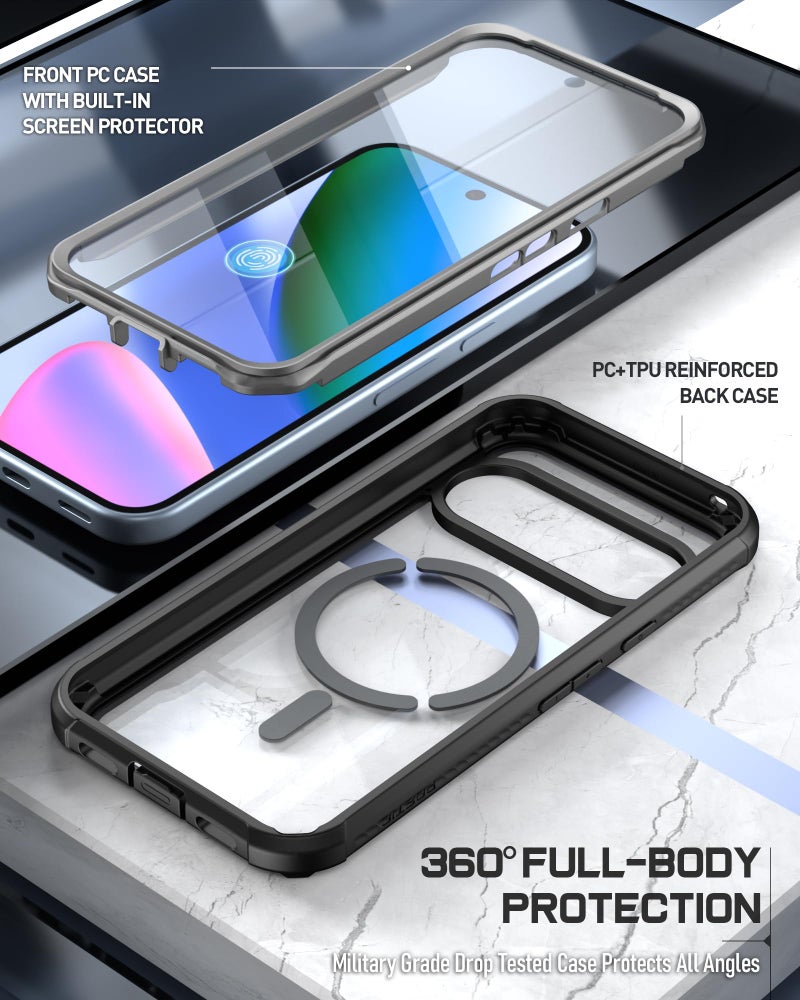 Poetic Guardian MagPro Case for Google Pixel 10/10 Pro 5G, [Compatible with MagSafe & Fingerprint ID], [2 Front Frame] Full-Body Shockproof Clear Cover with Built-in Screen Protector, Black/Clear - Image 5