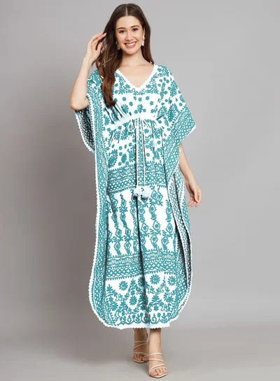 Alaya Hand Embroidered Cotton Chikankari Kaftan-AL2558