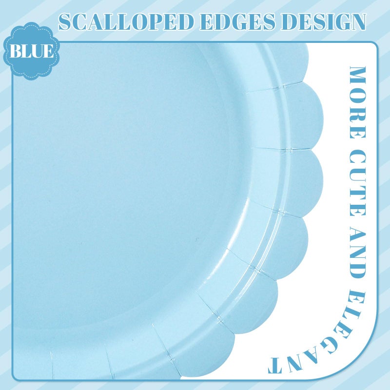 NatNarr 30 Pcs Light Blue Plates, Boy Baby Shower Decorations 9 Inch Scalloped Baby Blue Dessert Party Plate Cute Paper Plate for Easter Party, Birthday, Wedding, Bridal Shower - Image 3