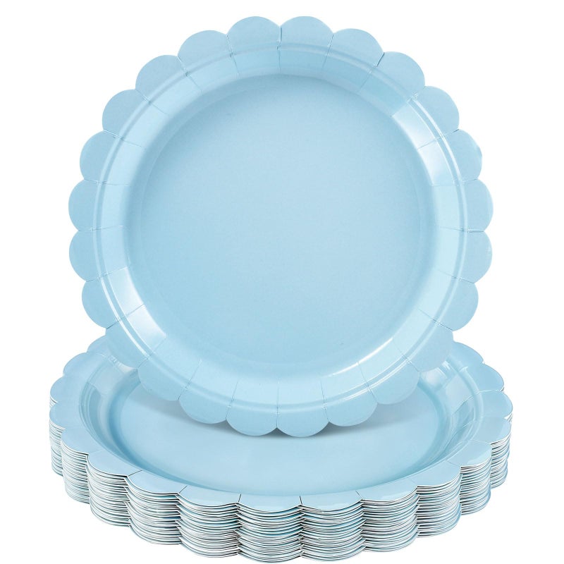 NatNarr 30 Pcs Light Blue Plates, Boy Baby Shower Decorations 9 Inch Scalloped Baby Blue Dessert Party Plate Cute Paper Plate for Easter Party, Birthday, Wedding, Bridal Shower - Image 1