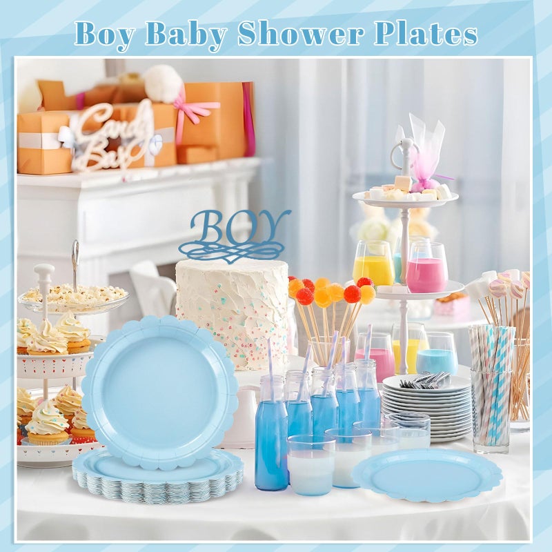 NatNarr 30 Pcs Light Blue Plates, Boy Baby Shower Decorations 9 Inch Scalloped Baby Blue Dessert Party Plate Cute Paper Plate for Easter Party, Birthday, Wedding, Bridal Shower - Image 4
