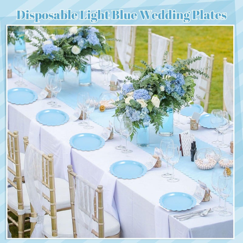 NatNarr 30 Pcs Light Blue Plates, Boy Baby Shower Decorations 9 Inch Scalloped Baby Blue Dessert Party Plate Cute Paper Plate for Easter Party, Birthday, Wedding, Bridal Shower - Image 5