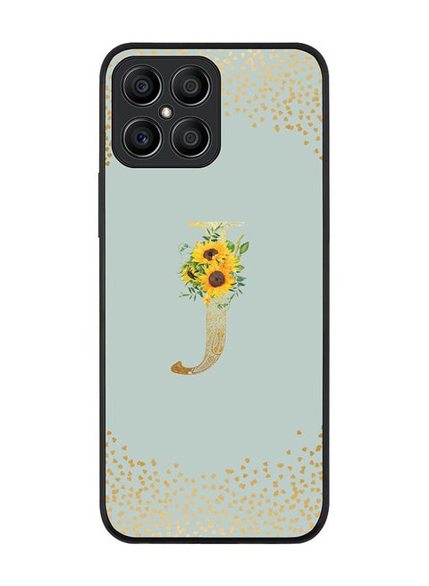 Rugged Black edge case for Honor X8 Slim fit Soft Case Flexible Rubber Edges Anti Drop TPU Gel Thin Cover - Custom Monogram Initial Letter Floral Pattern Alphabet - J (Light Grey )