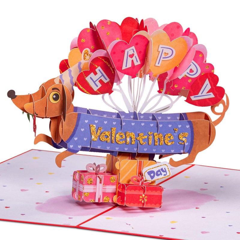 Paper Love Happy Valentine's Day Card, 3D Dog Pop Up Valentine Cards - 5" x 7" Cover - Includes Envelope and Removable Note Card - Image 1