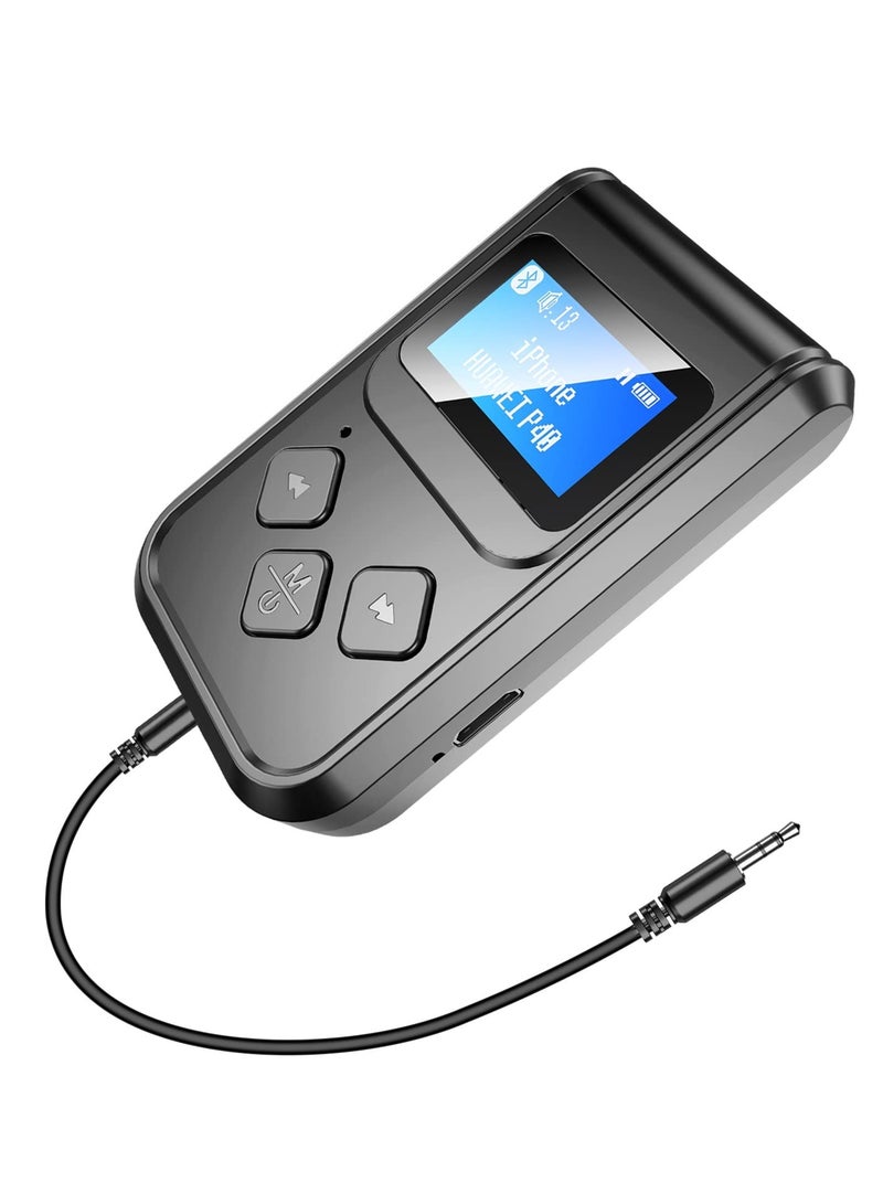 SYOSI Bluetooth Transmitter and Receiver Bluetooth 5.0 Audio Adapter 2-in-1 Wireless Bluetooth Adapter for Car/TV/PC/Home Audio System 3.5mm Wireless Audio Receiver Adapter with Display Screen - Image 1