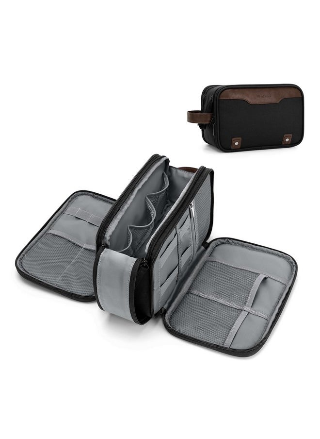 Wedama Wedama Toiletry Bag for Men, Medium Hanging Travel Toiletry Bag, Extra Electronic Organizer Bag Waterproof Travel Bag for Toiletries with PU Handle for Travel Business Trips Swim Camping, Black&Brown  - Image 1