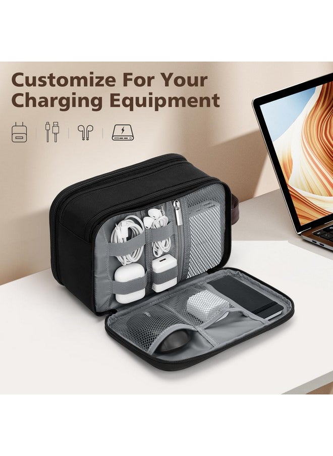 Wedama Wedama Toiletry Bag for Men, Medium Hanging Travel Toiletry Bag, Extra Electronic Organizer Bag Waterproof Travel Bag for Toiletries with PU Handle for Travel Business Trips Swim Camping, Black&Brown  - Image 2