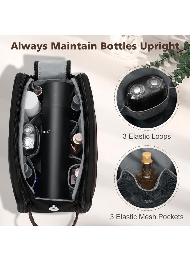 Wedama Wedama Toiletry Bag for Men, Medium Hanging Travel Toiletry Bag, Extra Electronic Organizer Bag Waterproof Travel Bag for Toiletries with PU Handle for Travel Business Trips Swim Camping, Black&Brown  - Image 4