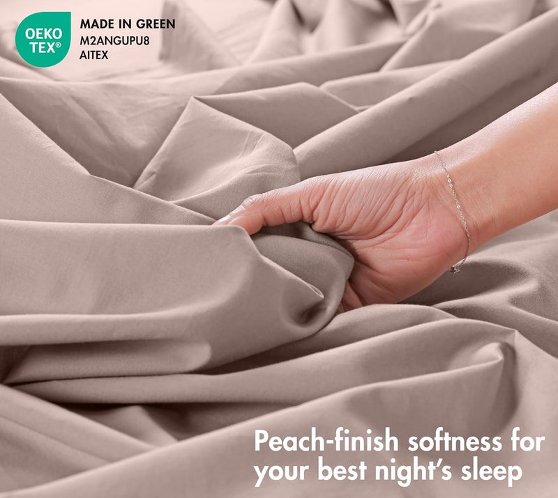 ريوفانتي طقم شراشف روفانتي 100% قطن – بيركال ناعم مخمل، خفيف الوزن وقابل للتنفس لراحة باردة في الصيف، جيب عميق 14 بوصة، طقم كامل، 4 قطع، موكا ناعم - Image 3