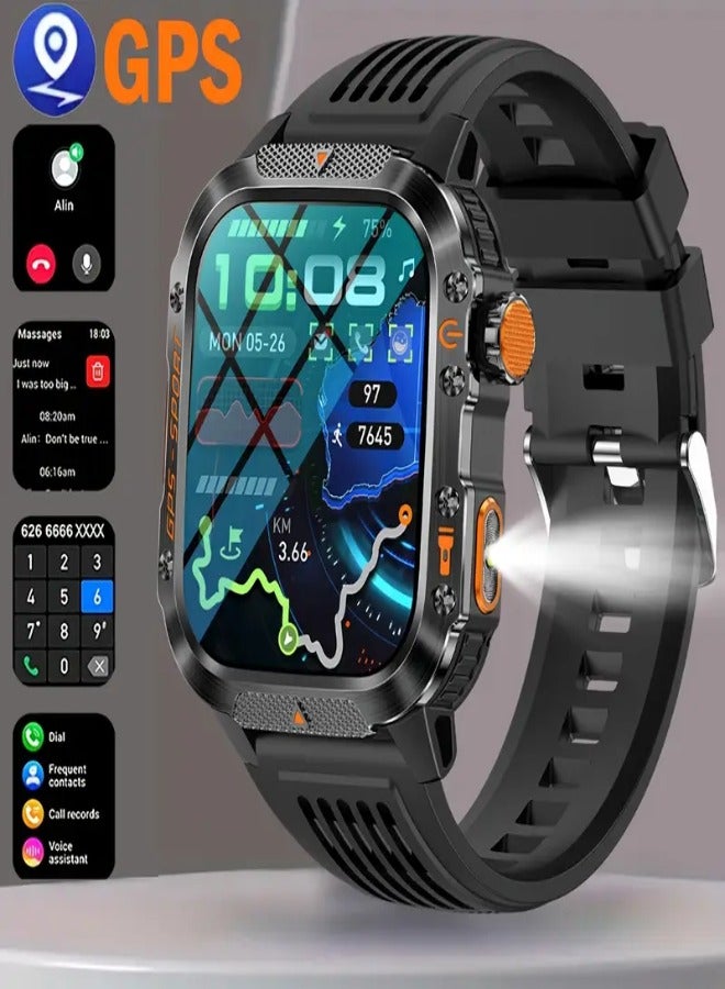 AROAQ GPS Positioning Smartwatch with 2.01-Inch IPS Display, Wireless Calling, 540mAh Battery, 100+ Sports Modes, Compass, Altitude & Barometric Pressure, Weather Forecast & Notifications – Waterproof Fitness Tracker for Men & Women - Black